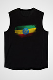 Etiyopya - Ethiopia Bayrağı Baskılı Unisex Siyah Kolsuz Tişört