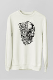 Etnik Desenli Kurukafa Baskılı Beyaz  Sweatshirt