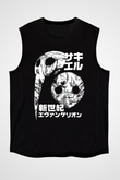 Evangelion Baskılı Unisex Siyah Kolsuz Tişört - Tshirt
