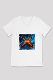 Excision Baskılı Beyaz V Yaka Unisex Tişört