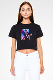 Excision Baskılı Crop Top Siyah Kadın Tişört