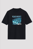Excision Baskılı Unisex Oversize Siyah Tişört