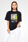 Eyfel Kulesi Siyah Unisex Oversize Tişört T-Shirt
