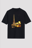 Eyfel Kulesi Siyah Unisex Oversize Tişört T-Shirt