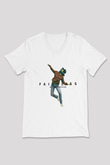 Faithless Baskılı Beyaz Unisex V Yaka Tişört - Tshirt