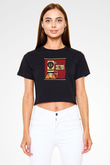 Fantomas Baskılı Unisex Siyah Crop Top Tişört