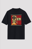 Fantomas Baskılı Unisex Siyah Oversize Tişört