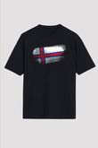 Faroe Adaları - Faroe İslands Bayrağı Baskılı Unisex Siyah Oversize Tişört