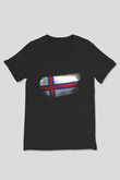 Faroe Adaları - Faroe İslands Bayrağı Baskılı Unisex Siyah V Yaka Tişört