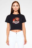 Fetty Wap Baskılı Crop Top Siyah Kadın Tişört