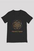 Fibonacci Spirali Baskılı Unisex V Yaka Siyah Tİşört - Tshirt