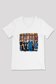Fidlar Baskılı Unisex Beyaz V Yaka Tişört