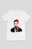 Fight Club (Tyler Durden) Baskılı Beyaz Unisex V Yaka Tişört - Tshirt