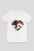 Fight Club (Tyler Durden) Baskılı Beyaz Unisex V Yaka Tişört - Tshirt