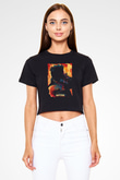 Fight Club (Tyler Durden) Baskılı Siyah Crop Top Kadın Tişört - Tshirt