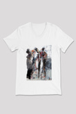 Figür Beyaz Unisex V Yaka Tişört T-Shirt