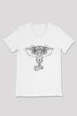 Fil Beyaz Unisex V Yaka Tişört T-Shirt