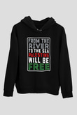 Filistin Baskılı Unisex Siyah Kapüşonlu Sweatshirt