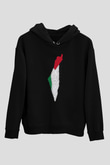 Filistin Baskılı Unisex Siyah Kapüşonlu Sweatshirt