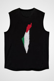 Filistin Baskılı Unisex Siyah Kolsuz Tişört - Tshirt