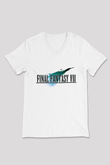 Final Fantasy Beyaz Unisex V Yaka Tişört