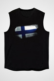 Finlandiya - Finland Bayrağı Baskılı Unisex Siyah Kolsuz Tişört