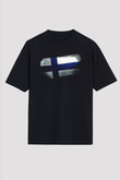 Finlandiya - Finland Bayrağı Baskılı Unisex Siyah Oversize Tişört