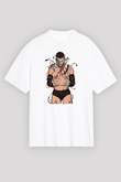 Finn Balor Baskılı Beyaz Unisex Oversize Tişört - Tshirt