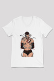 Finn Balor Baskılı Beyaz Unisex V Yaka Tişört - Tshirt