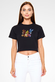 Five Nights At Freddy Baskılı Siyah Crop Top Kadın Tişört - Tshirt