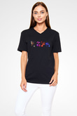 Five Nights At Freddy Baskılı Unisex Siyah V Yaka Tişört - Tshirt