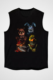 Five Nights At Freddy Baskılı Unisex Siyah Kolsuz Tişört - Tshirt