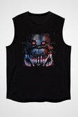 Five Nights At Freddy Baskılı Unisex Siyah Kolsuz Tişört - Tshirt