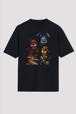 Five Nights At Freddy Baskılı Unisex Siyah Oversize Tişört - Tshirt