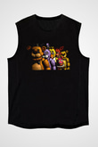 Five Nights At Freddy Baskılı Unisex Siyah Kolsuz Tişört - Tshirt