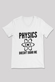 Fizik Atom Modeli Baskılı Unisex V Yaka Beyaz Tişört - Tshirt