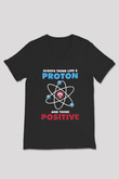 Fizik Atom Proton Pozitif Baskılı Unisex V Yaka Siyah Tİşört - Tshirt