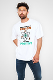 Fizik Atom Proton Pozitif Baskılı Unisex Oversize Beyaz Tişört - Tshirt