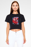 Flamenko Siyah Crop Top Tişört