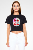 Flamenko Siyah  Crop Top Tişört