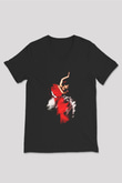 Flamenko Siyah Unisex V Yaka Tişört T-Shirt