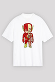 Flash Skeleton Baskılı Unisex Beyaz Oversize Tişört