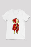Flash Skeleton Baskılı Unisex Beyaz V Yaka Tişört