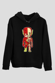 Flash Skeleton Baskılı Unisex Siyah Hoodie