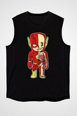 Flash Skeleton Baskılı Unisex Siyah Kolsuz Tişört