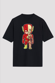 Flash Skeleton Baskılı Unisex Siyah Oversize Tişört