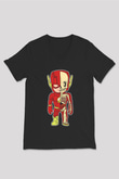 Flash Skeleton Baskılı Unisex Siyah V Yaka Tişört