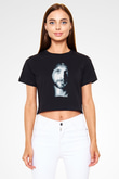 Fleetwod Mac Baskılı Siyah Crop Top Kadın Tişört - Tshirt