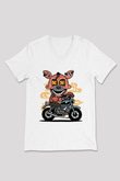 Foxy Motocross Baskılı Unisex Beyaz V Yaka Tişört