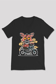 Foxy Motocross Baskılı Unisex Siyah V Yaka Tişört